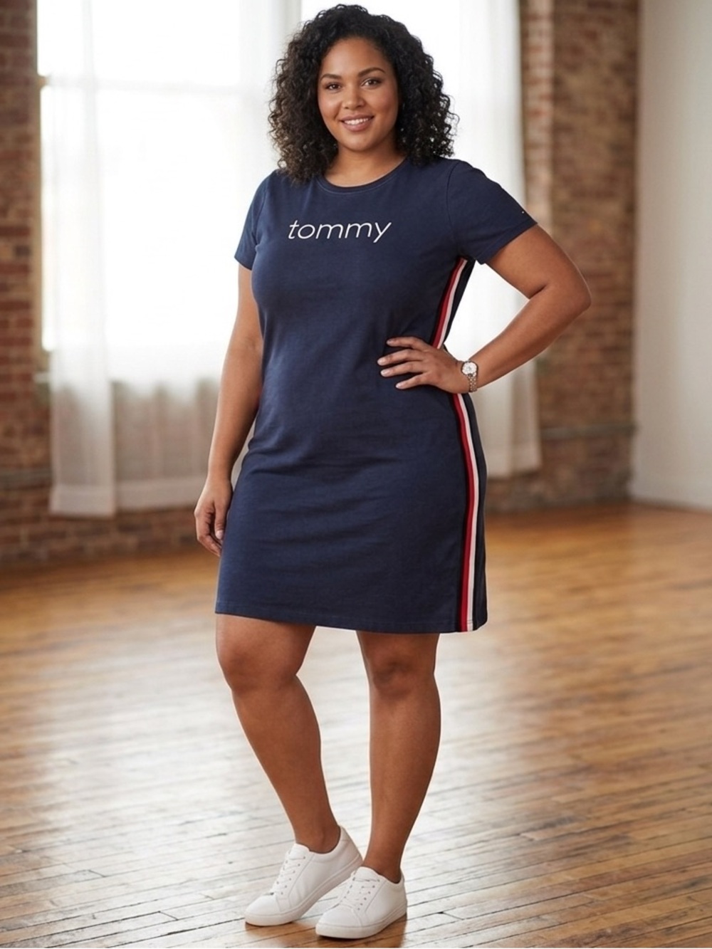 Tommy Hilfiger Navy T-Shirt Dress‎ - Sporty Side Stripe Mini
